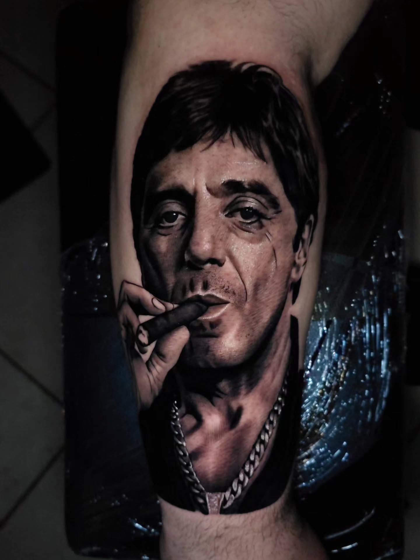 Scarface realism tattoo on the forearm by Javier M Davila