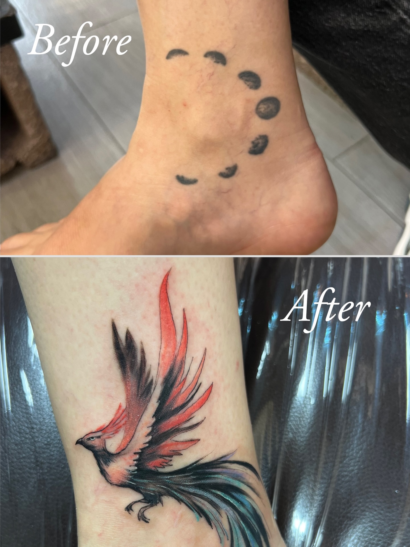 Phoenix watercolor tattoo on the forearm by Asap tattoo