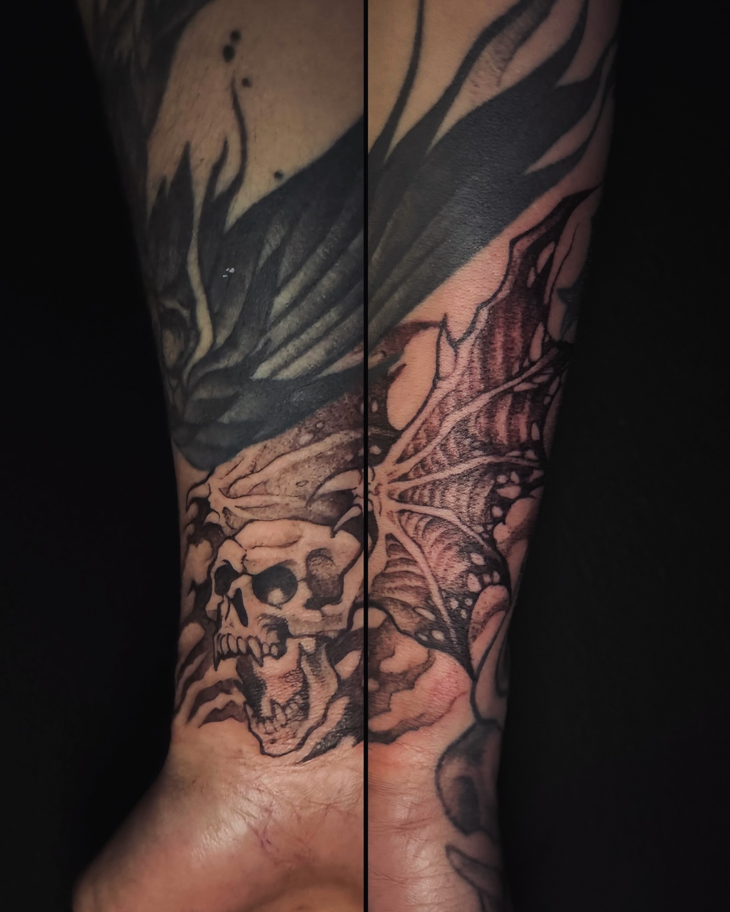 Tattoo by @weaponix — black_and_grey, dark_realism