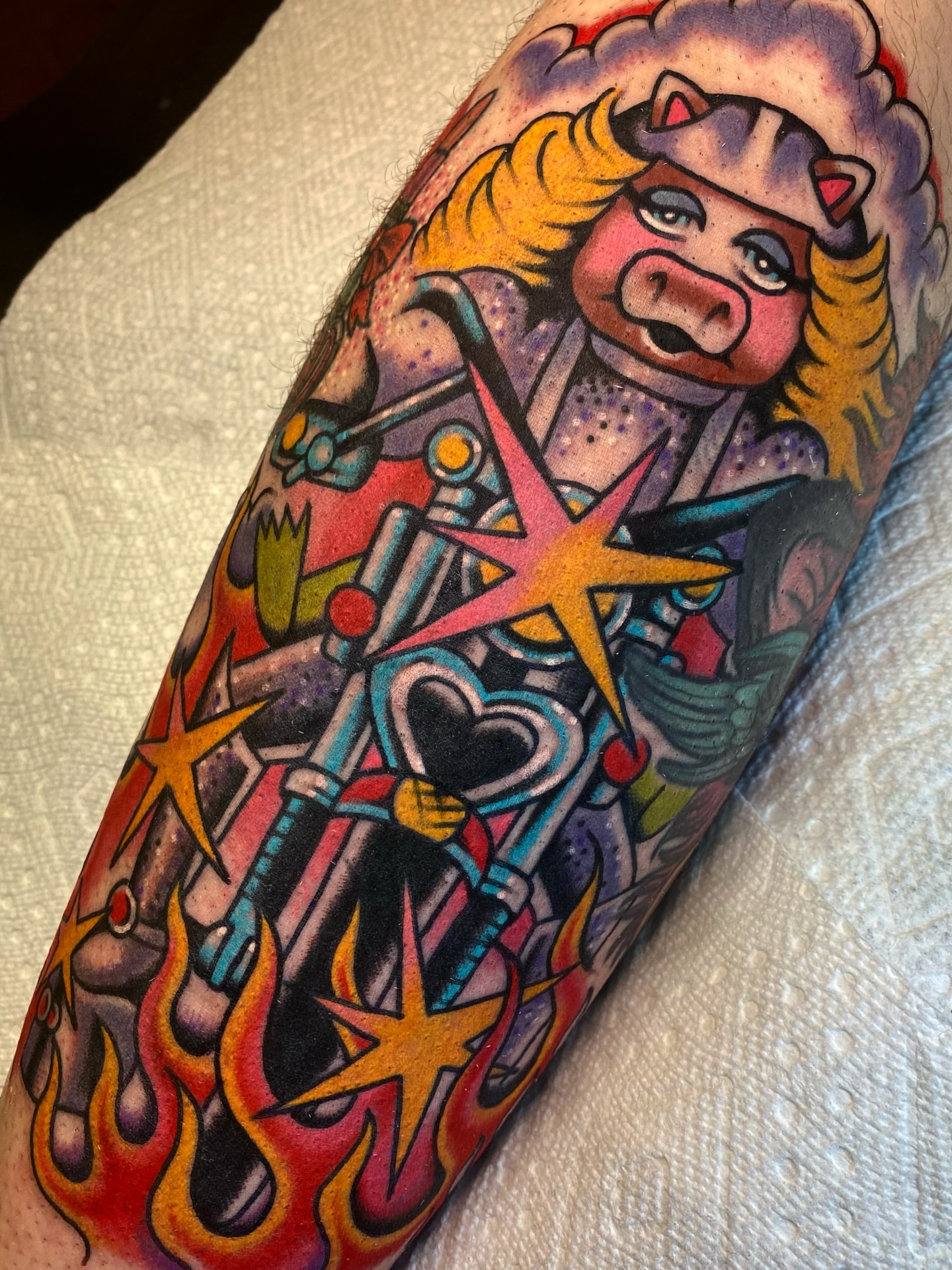 Motorcycle rider American traditional tattoo on the forearm by ⛓️ L̷i̷n̷n̷e̷a̷⛓️, Las Vegas, Nevada