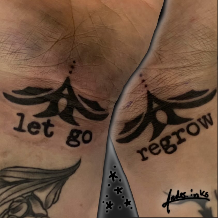 Let go black and grey tattoo on the forearm by ande