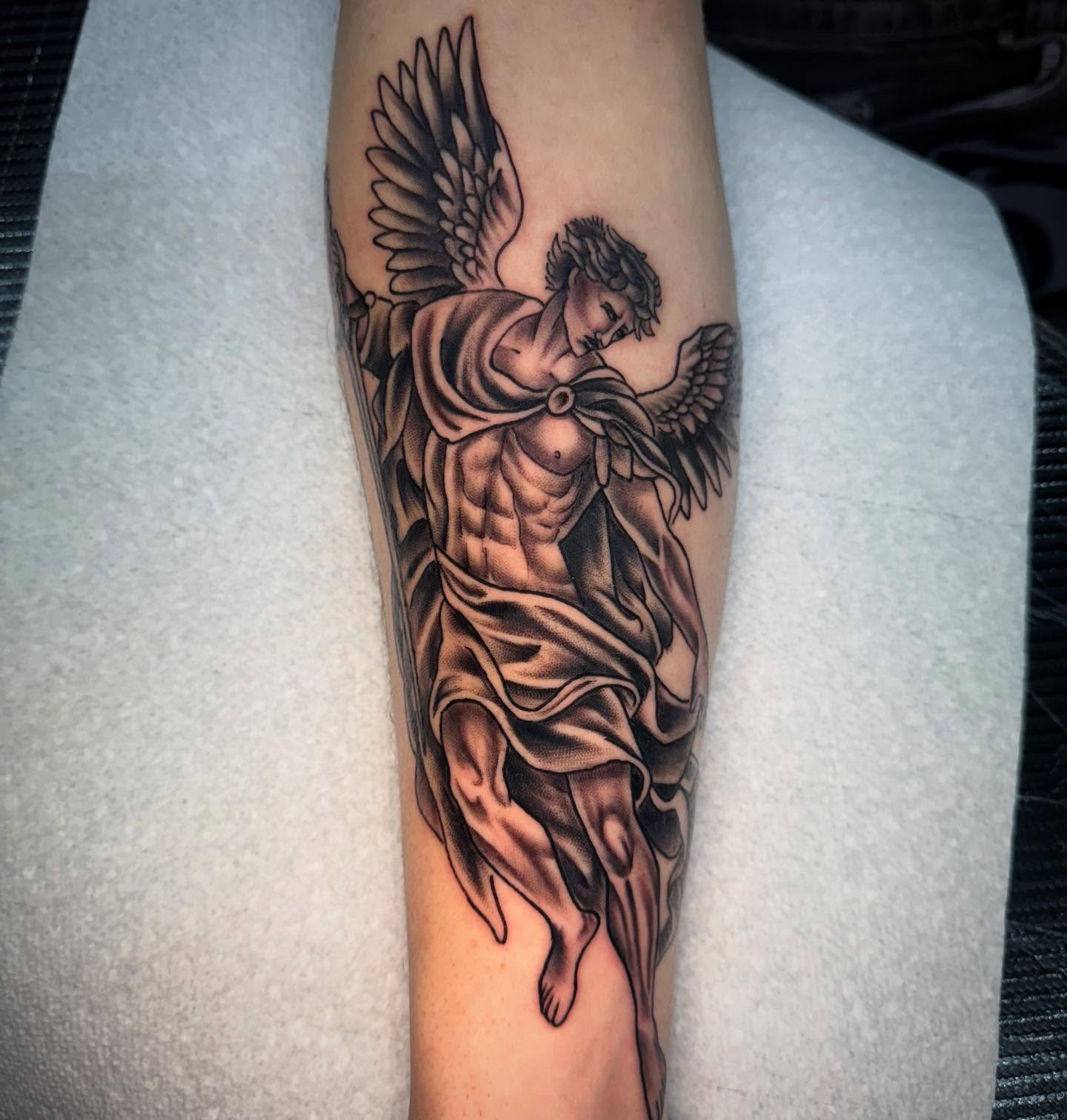 Angelic figure realism tattoo on the forearm by Jake Horstman, Dayton, Ohio