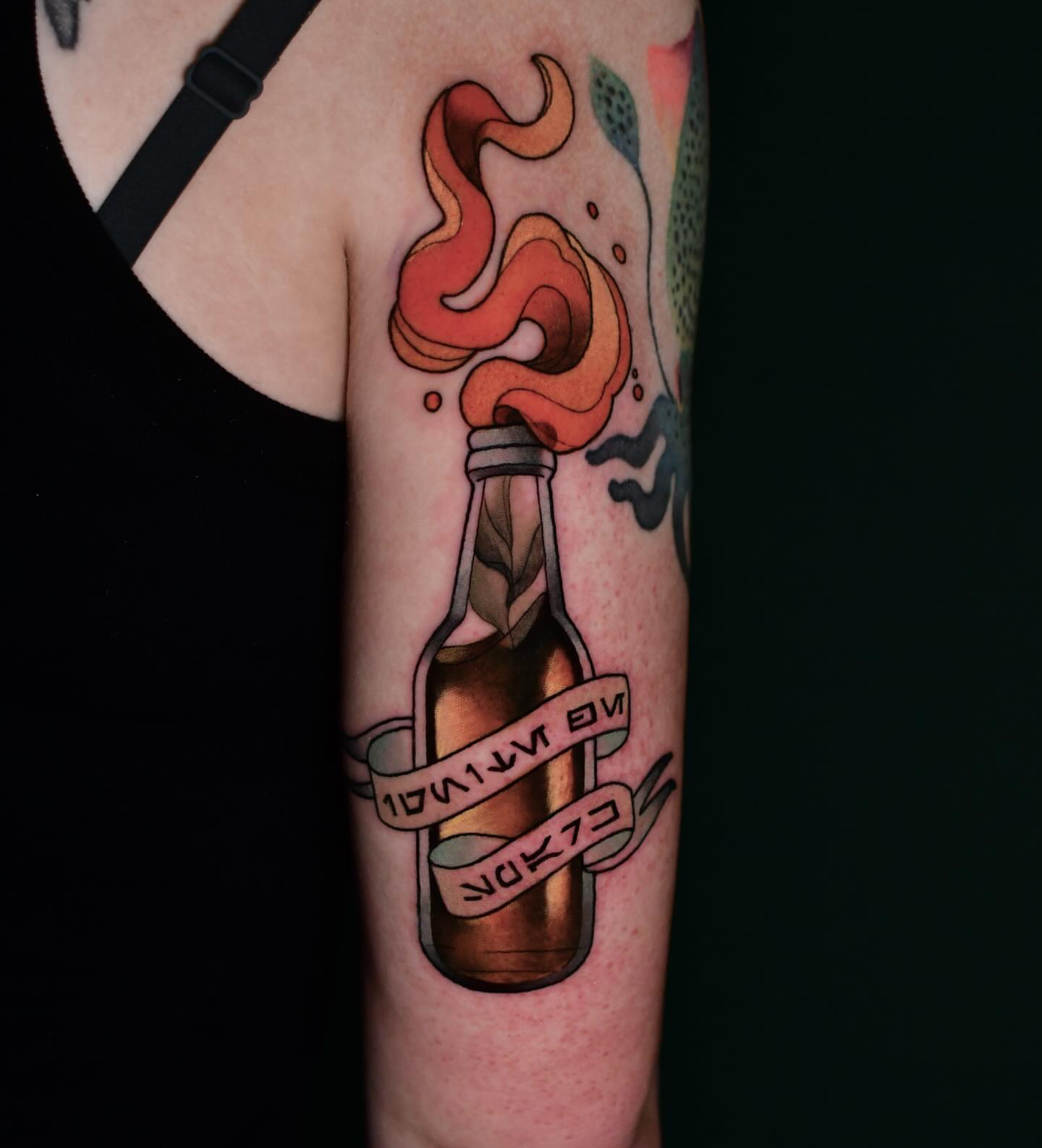 Smoking bottle geometric tattoo on the forearm by Karina πΌ Orange County Tattoo Artist