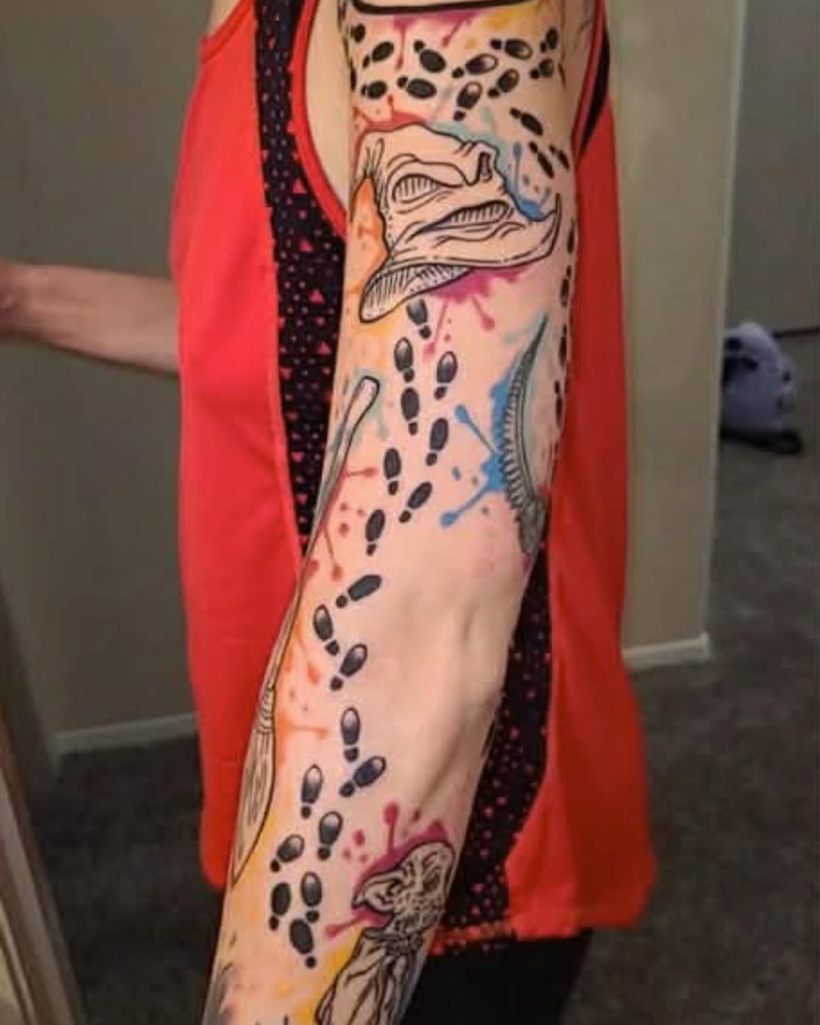Abstract art dotwork tattoo on the upper arm by Eden Rose, Kalama, Washington