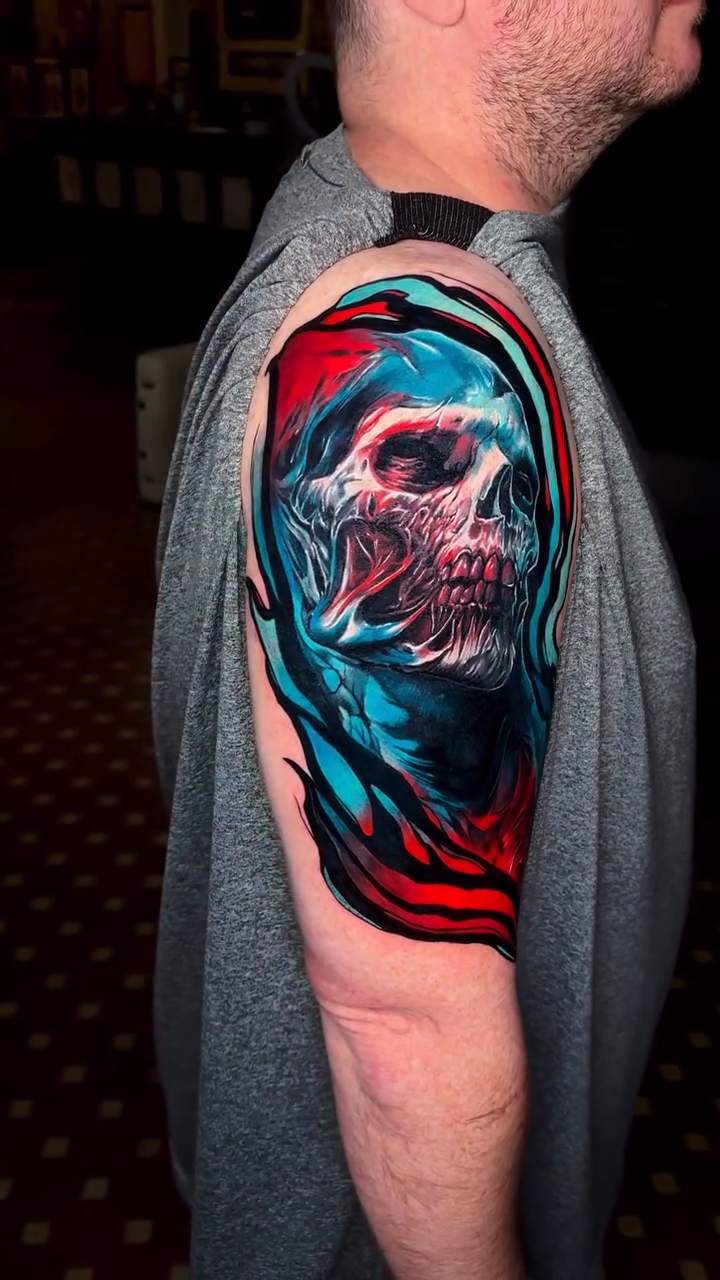 Tattoo by @sethholmestattoos — dark_realism, trash_polka