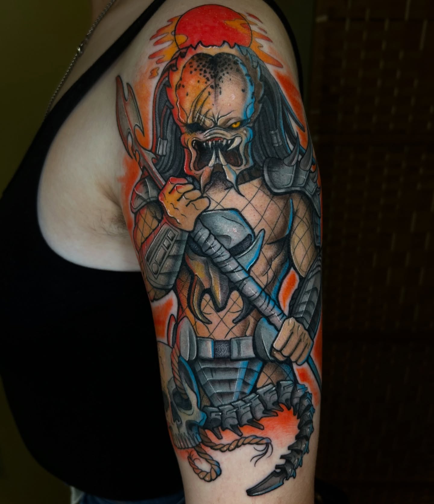 Predator realism tattoo on the shoulder by Cassy D, Miami, Florida
