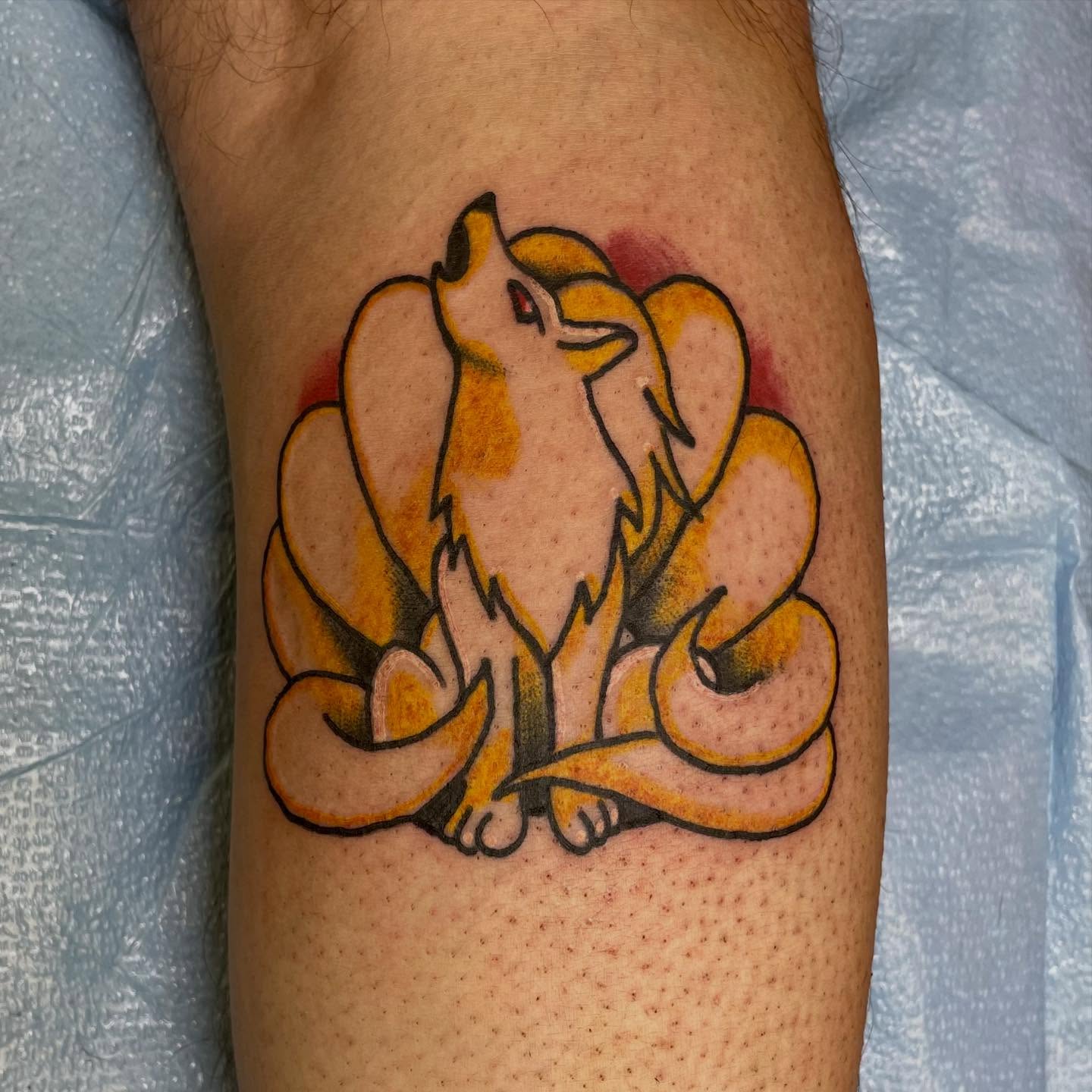Fox American traditional tattoo on the forearm by Robert Morrow