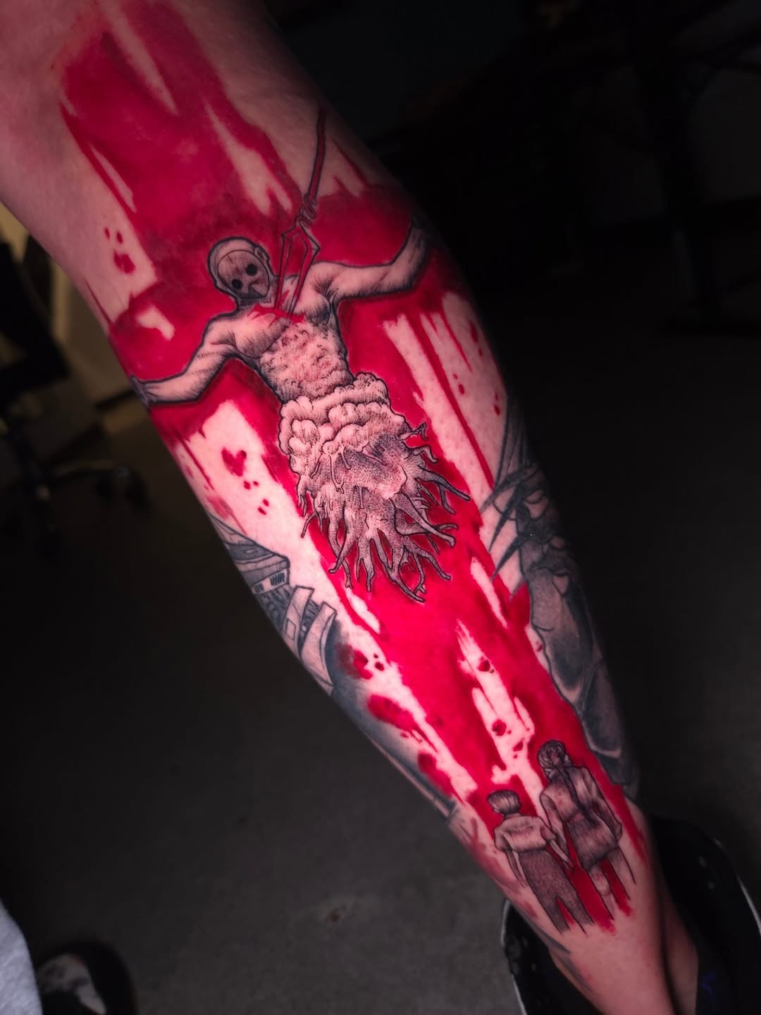 Tattoo by @devanv_tattoos — trash_polka, dark_realism