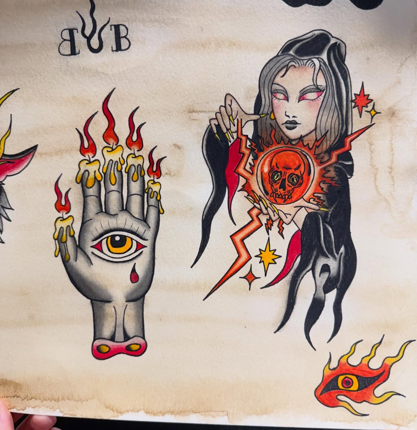 Eye and flame American traditional tattoo by Liz🗡️Fort Collins🗡️Tattoo Apprentice