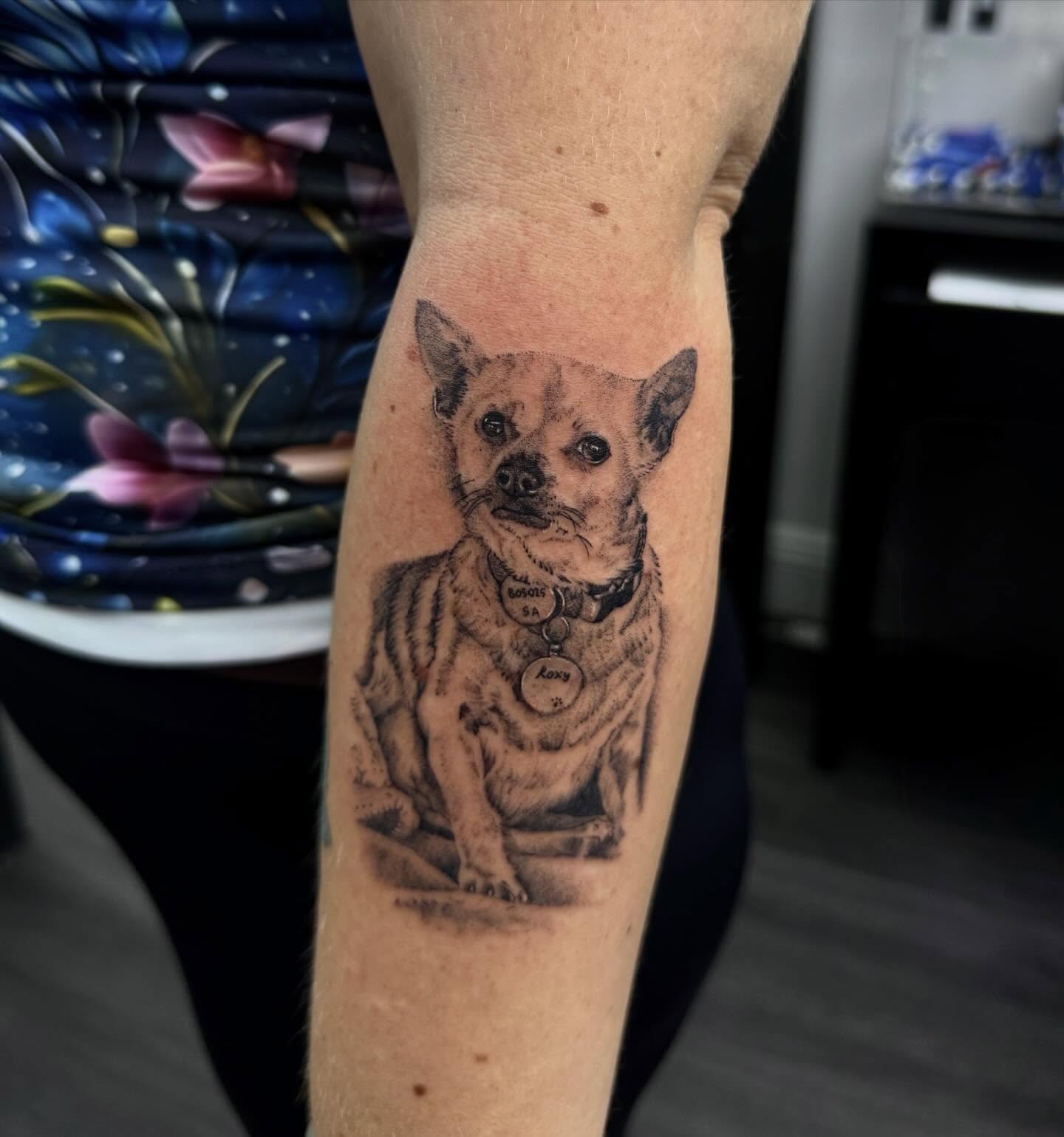 Dog realism tattoo on the forearm by ☆ LULU ☆ Licence No. 108595