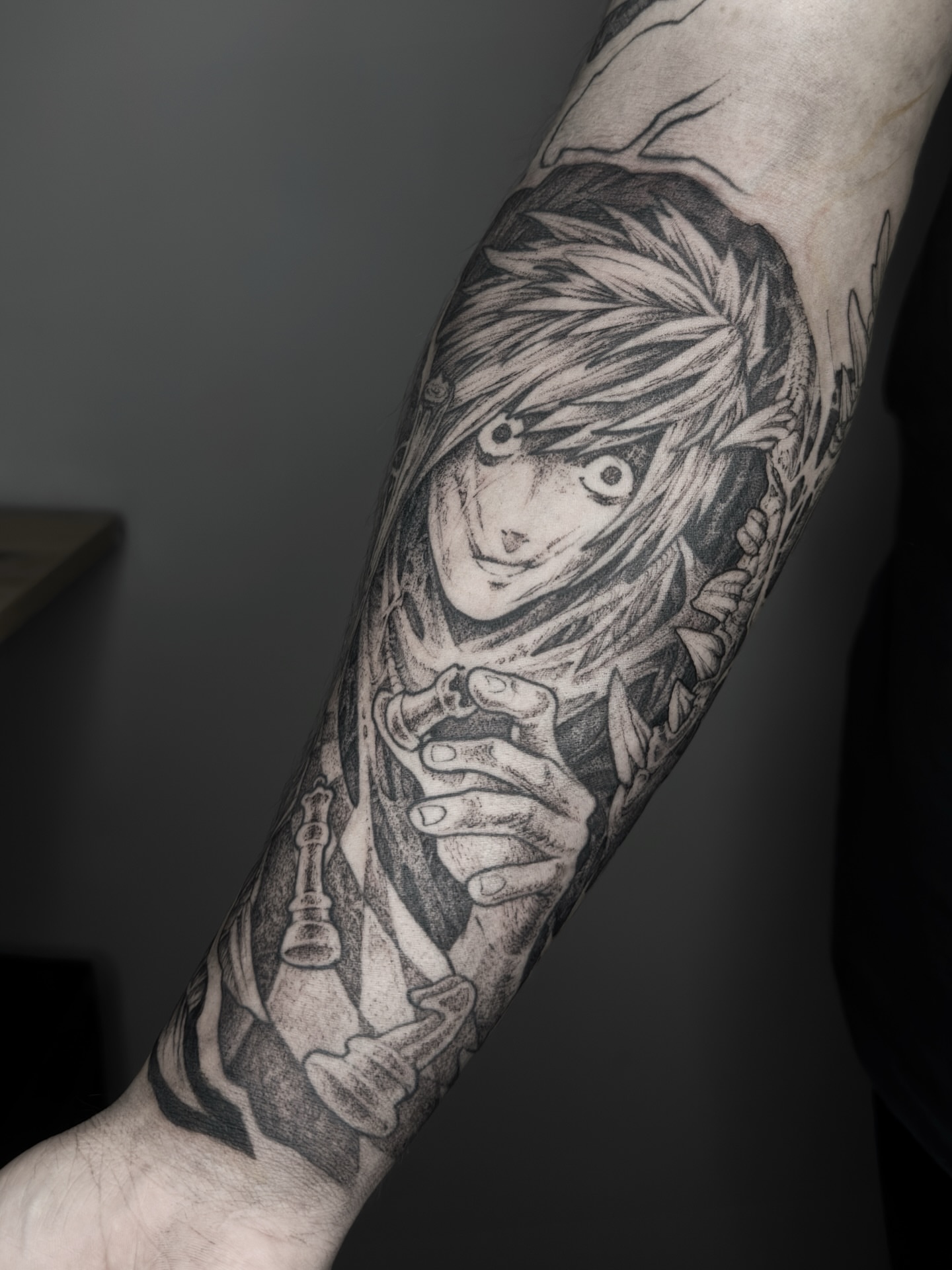 Tattoo by @panyvinoo — anime, black_and_grey