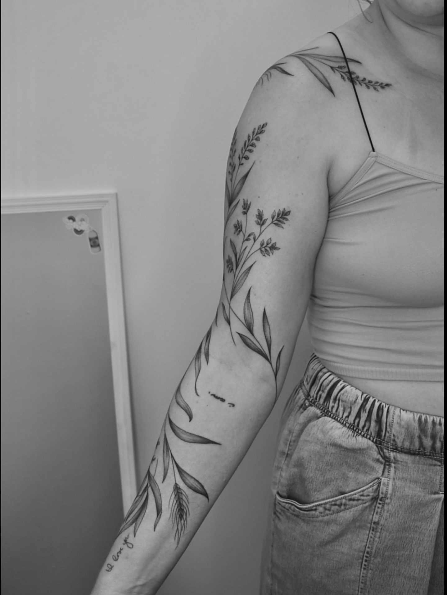 Botanical black and grey tattoo on the upper arm by ☆ Nashville Fine Line Tattoo Artist ☆