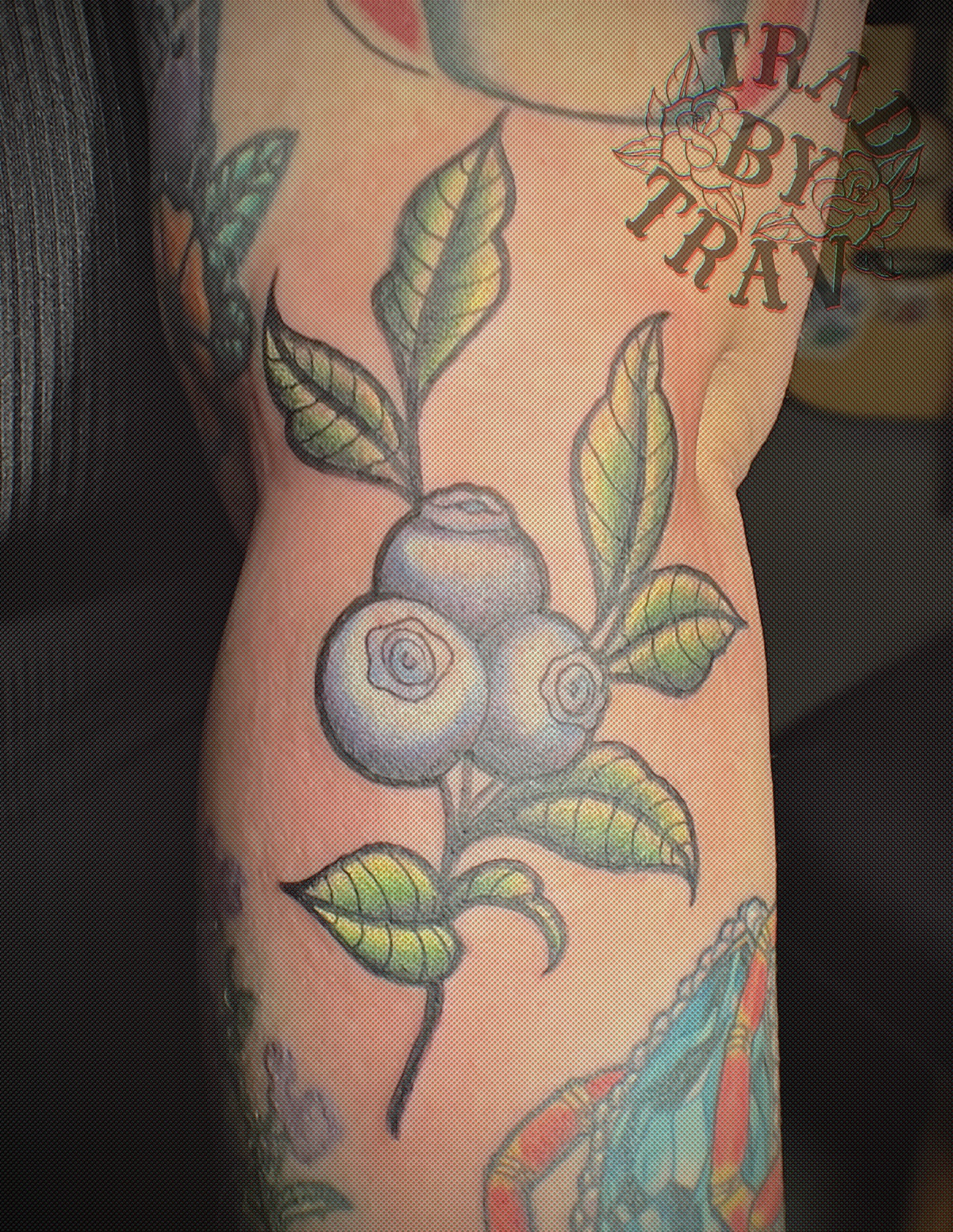 Blueberries American traditional tattoo on the forearm by Travis B