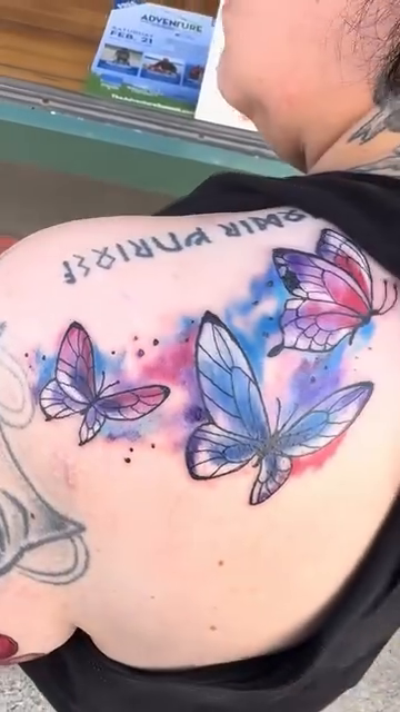 Butterflies watercolor tattoo by Misty Dawn Brothers, Dayton, Ohio