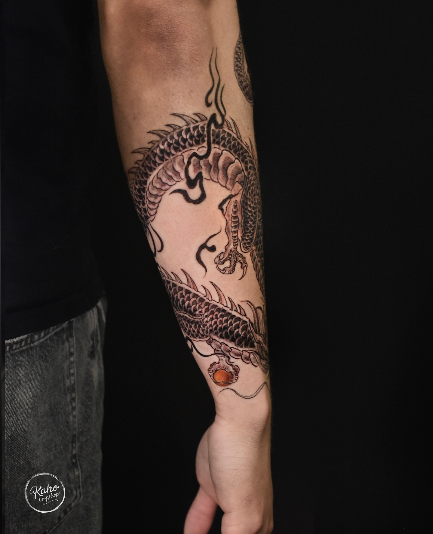 Tattoo by @kahoinkshop — black_and_grey
