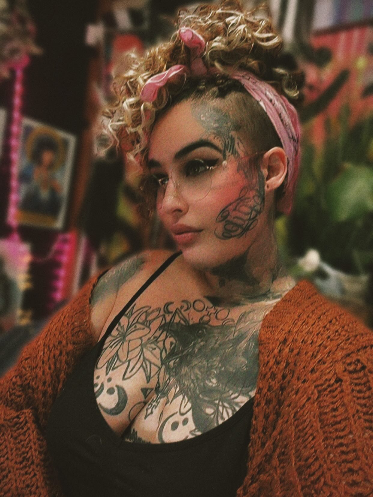 Floral and abstract new school tattoo on the chest by Jamie Jane Voryer