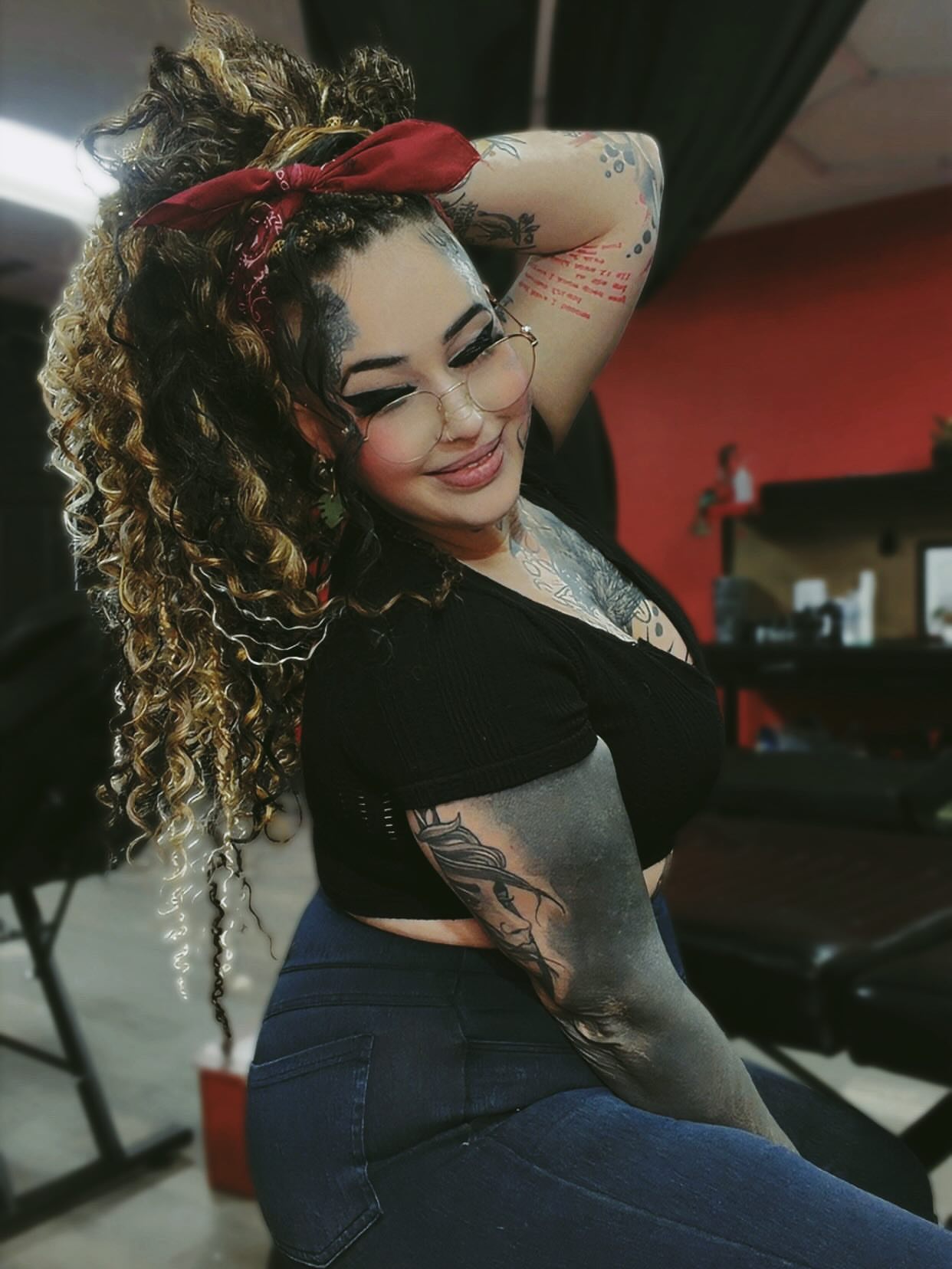 Woman American traditional tattoo on the upper arm by Jamie Jane Voryer