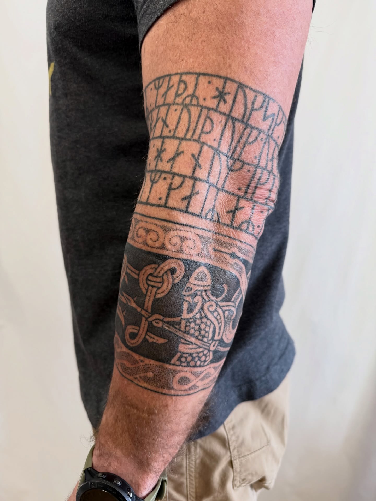 Viking warrior black and grey tattoo on the forearm by Melia Mariko