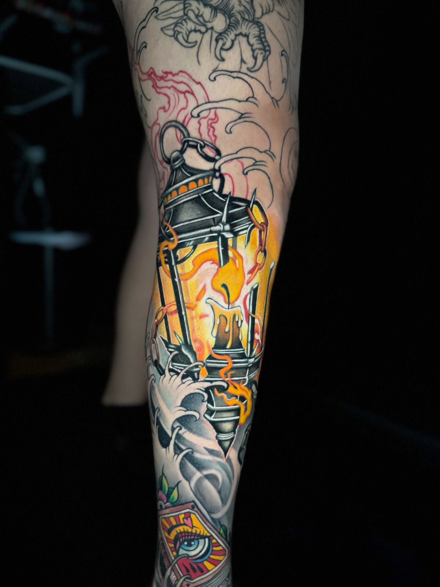 Lantern with flame American traditional tattoo on the forearm by Yanko Reyes
