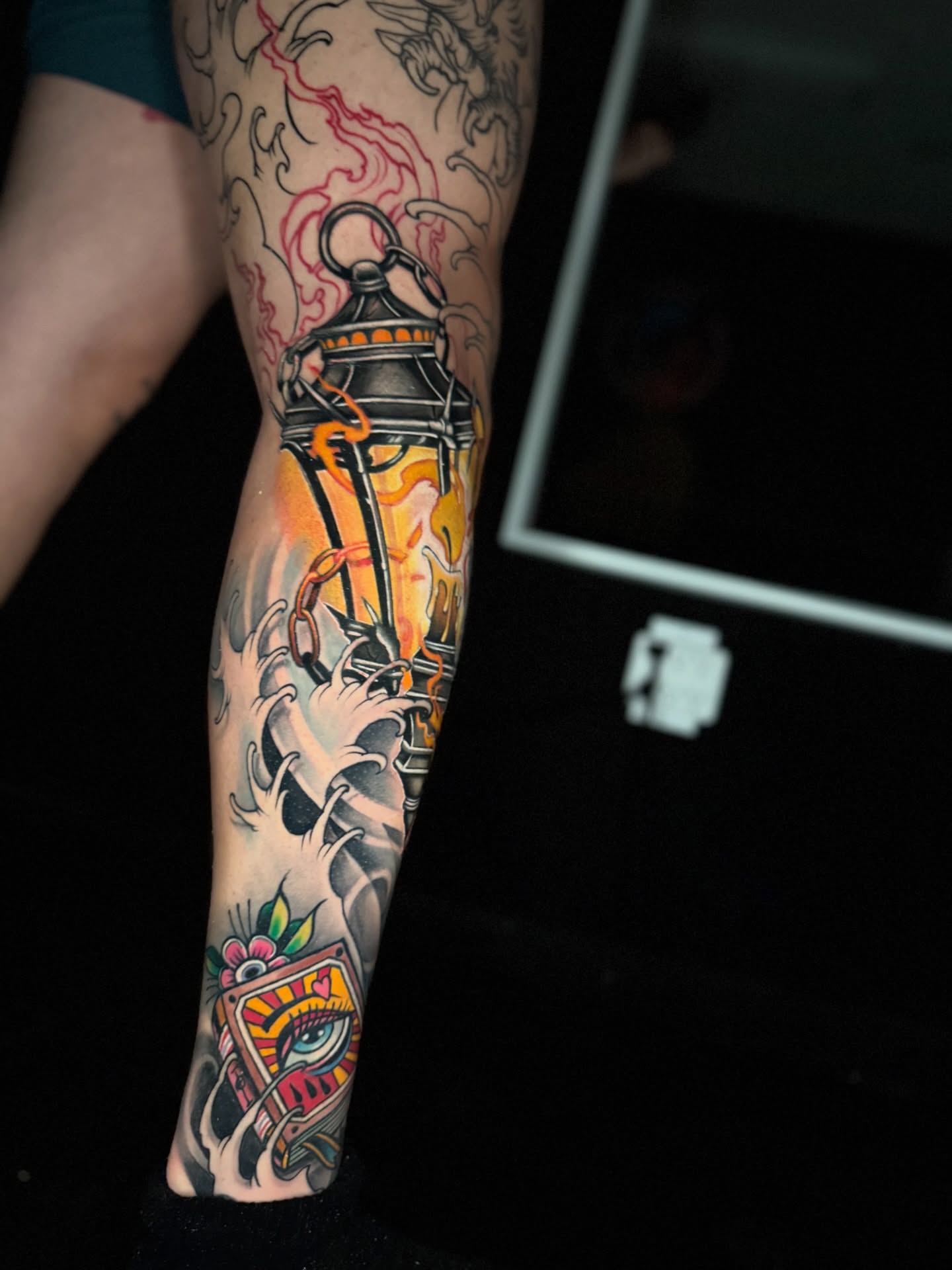 Lantern and flame American traditional tattoo on the forearm by Yanko Reyes