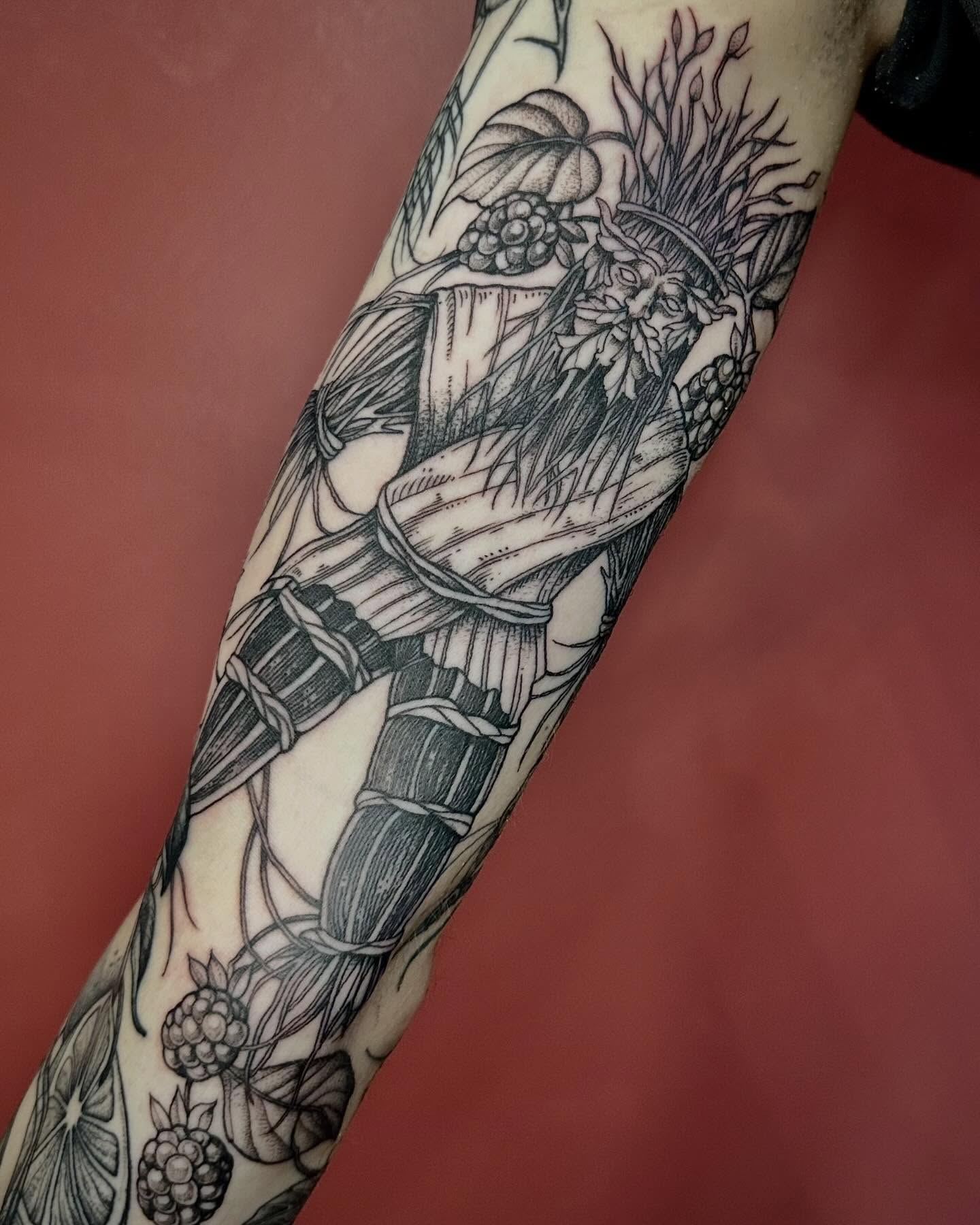 Basket and berries black and grey tattoo on the forearm by โฃ ๐ฝ๐๐๐๐๐ ๐ฟ๐๐๐๐๐๐๐๐๐๐๐ โฃ