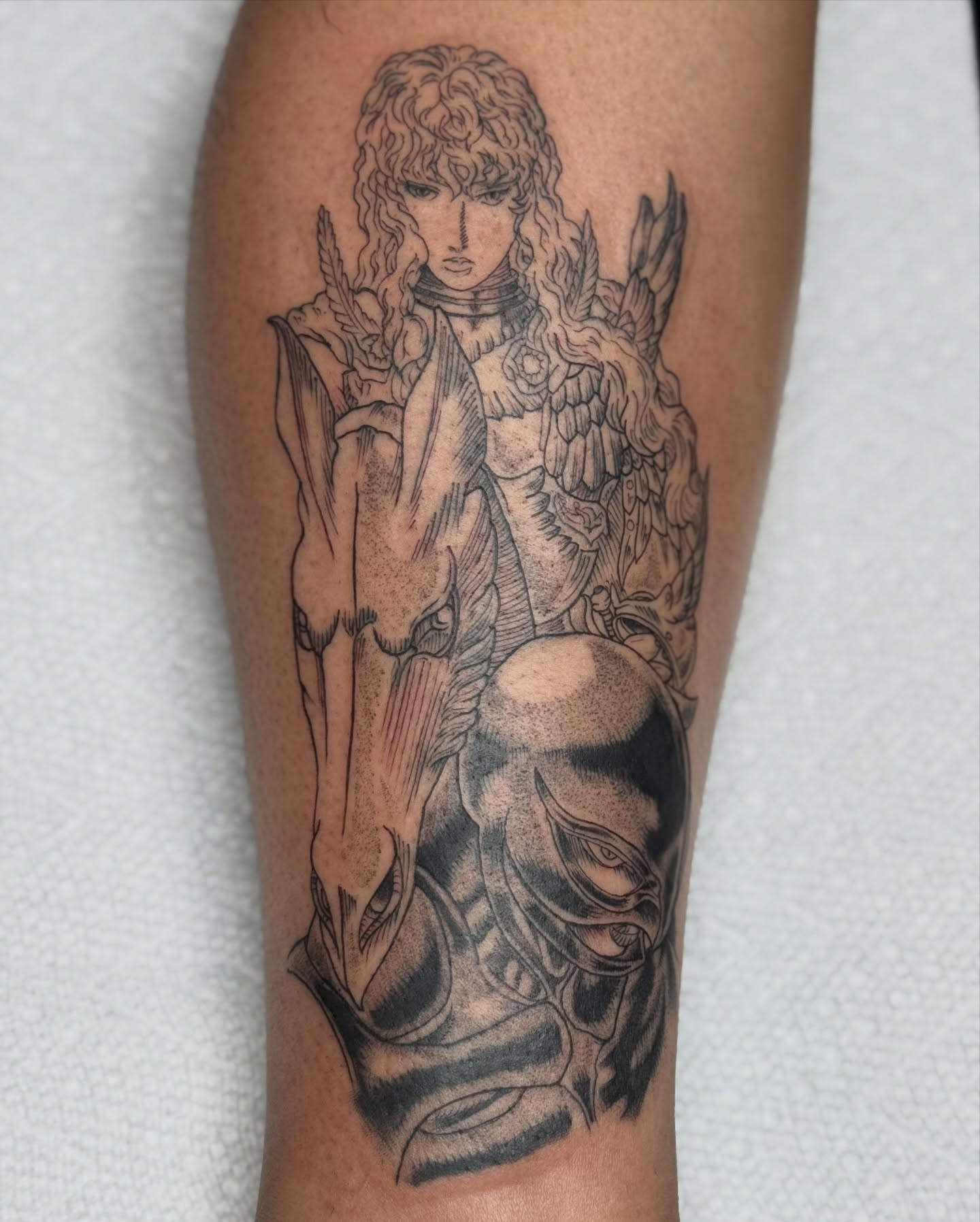 Angelic figure realism tattoo on the forearm by Mish