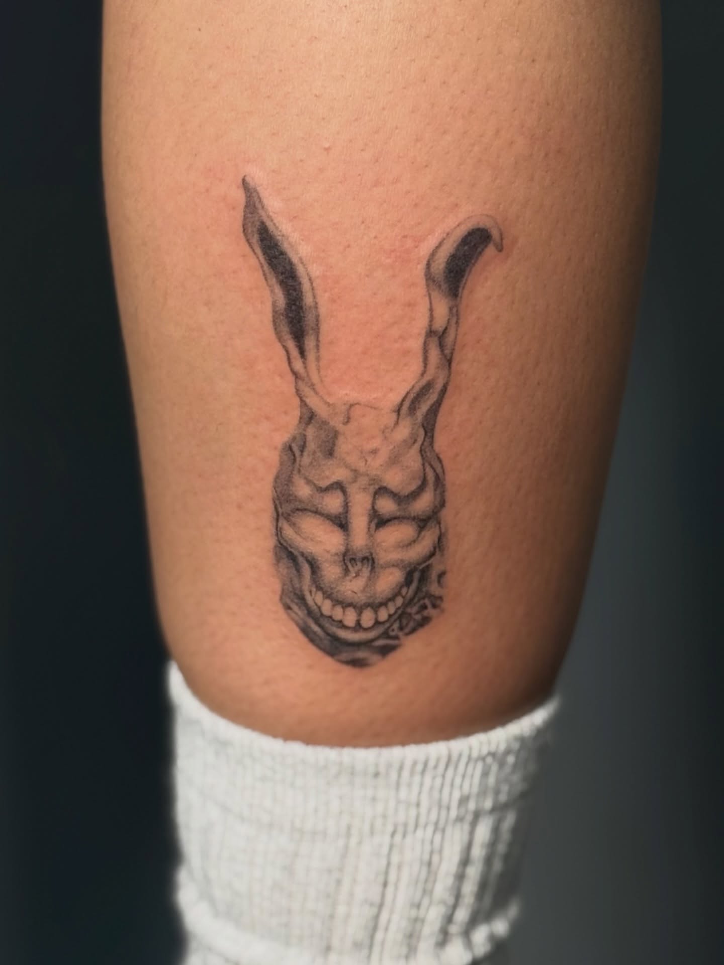 Rabbit skull black and grey tattoo on the forearm by jaz🌀