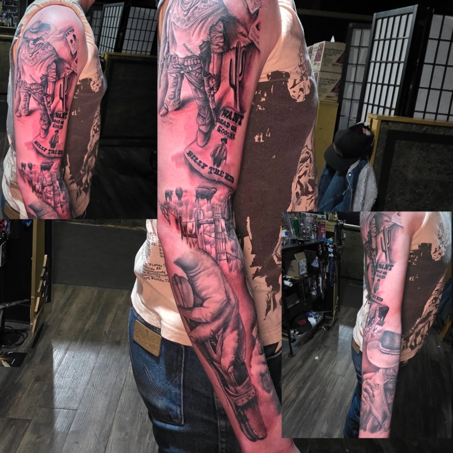 Cowboy theme American traditional tattoo on the forearm by komik tattoos