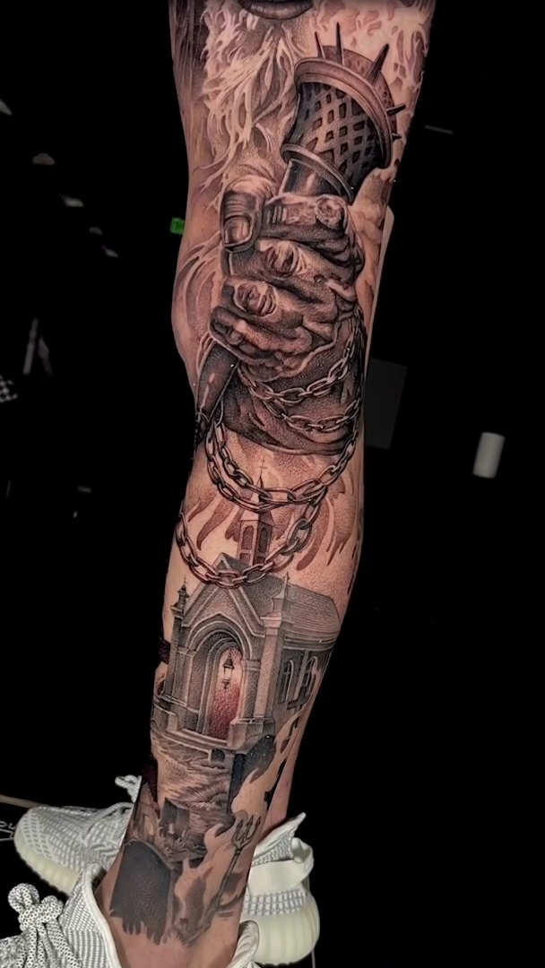 Tattoo by @jonnelson_tattoos — dark_realism, black_and_grey
