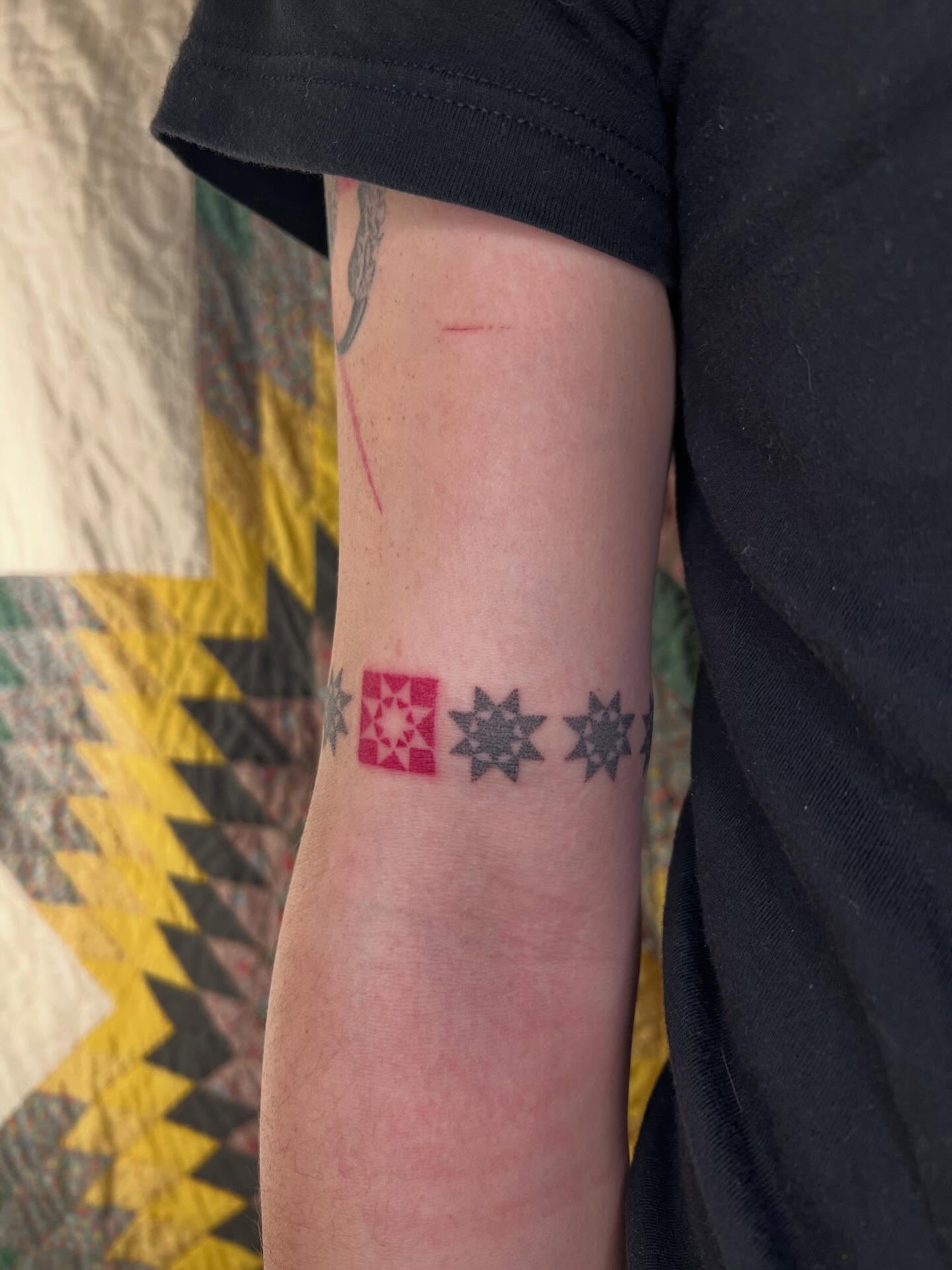 Geometric pattern geometric tattoo on the forearm by faith