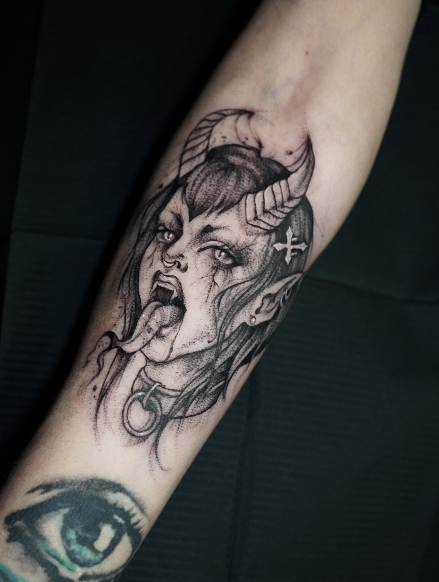 Tattoo by @evi_berry_falcon โ dotwork, dark_realism