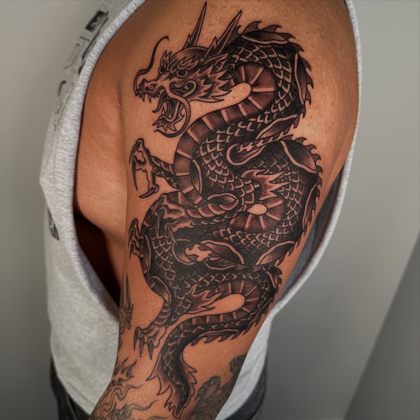 Tattoo by @cheeto_g_art_ — black_and_grey