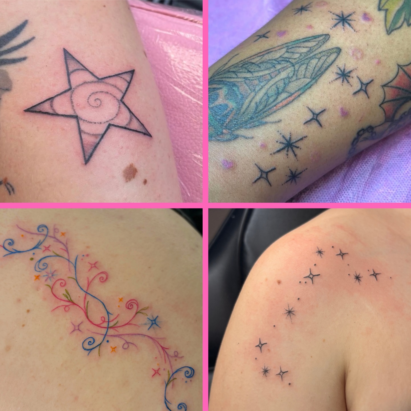 Star geometric tattoo on the upper arm by Emma🌸✨Austin Tattoo Artist