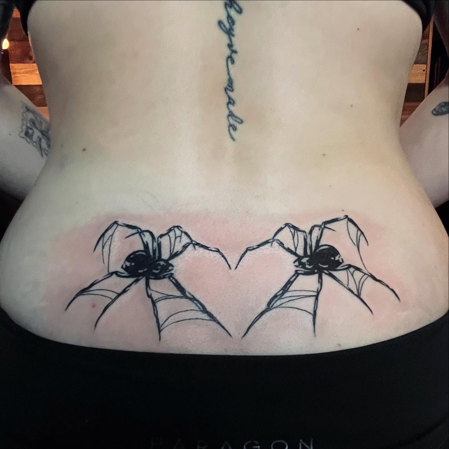Spiders black and grey tattoo on the torso by ᴴᴬᴺᴺᴬᴴ ᴿᵁᴰᴰᴱᴸᴸ