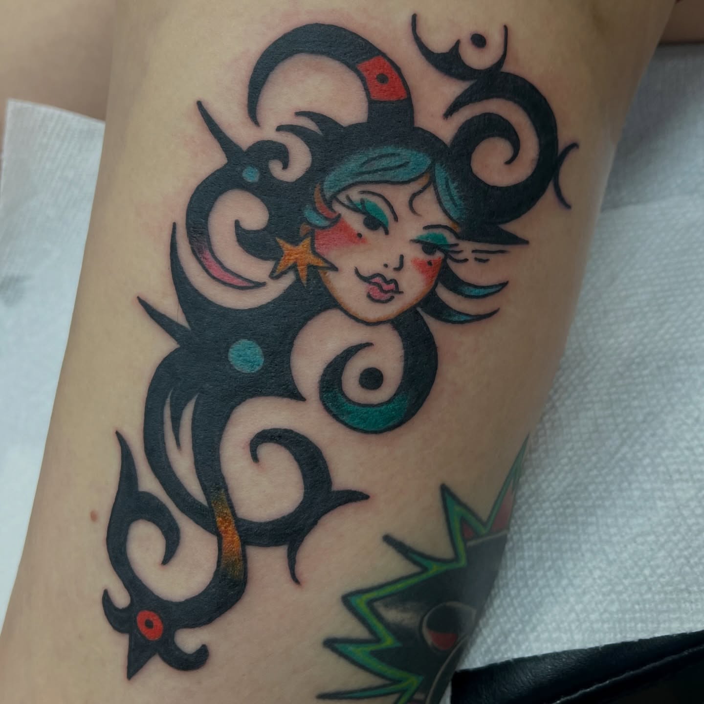 Astronaut American traditional tattoo on the forearm by c☮︎urt