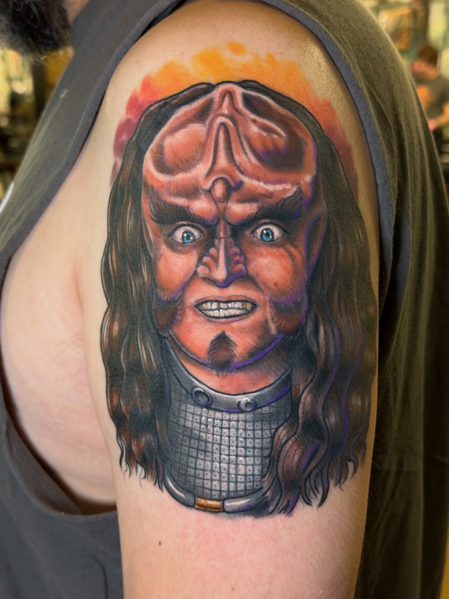 Worf realism tattoo on the shoulder by Thad Collis