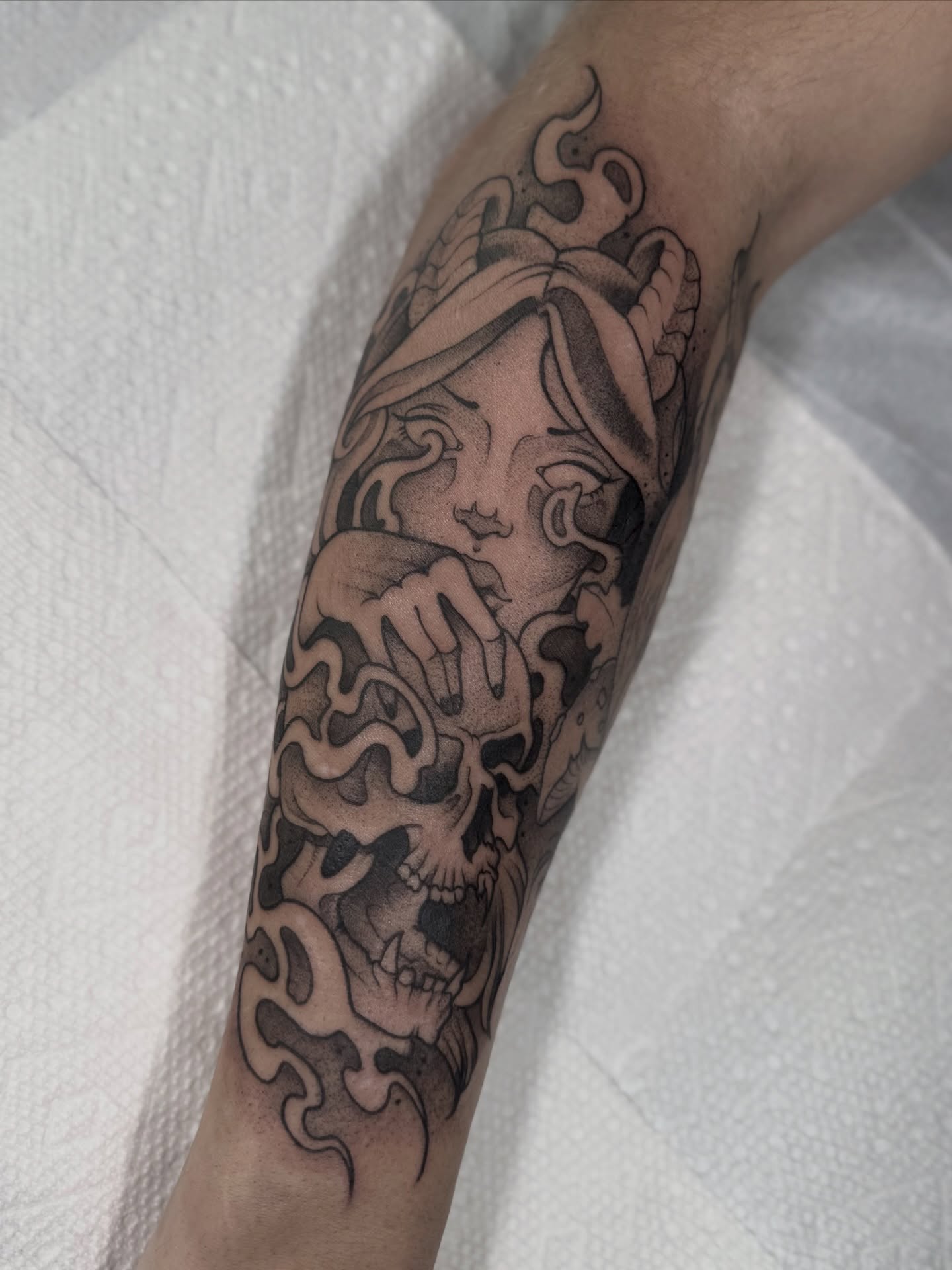 Tattoo by @allyghastly — black_and_grey, realism