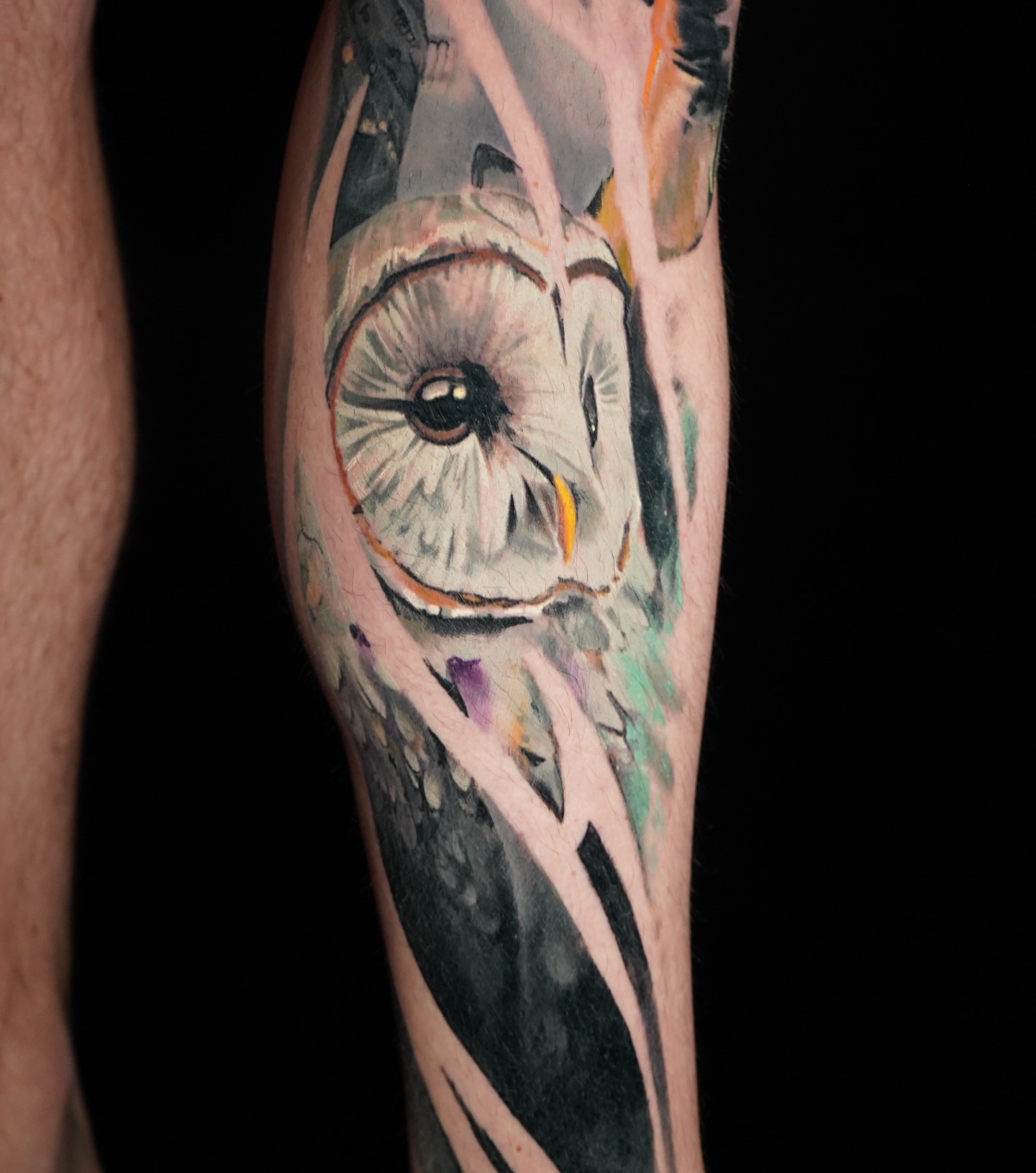 Owl realism tattoo on the forearm by Darl Gnau
