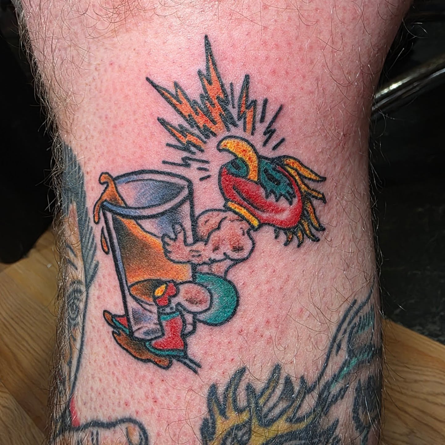 Drunk bird American traditional tattoo on the forearm by Rusty Williams