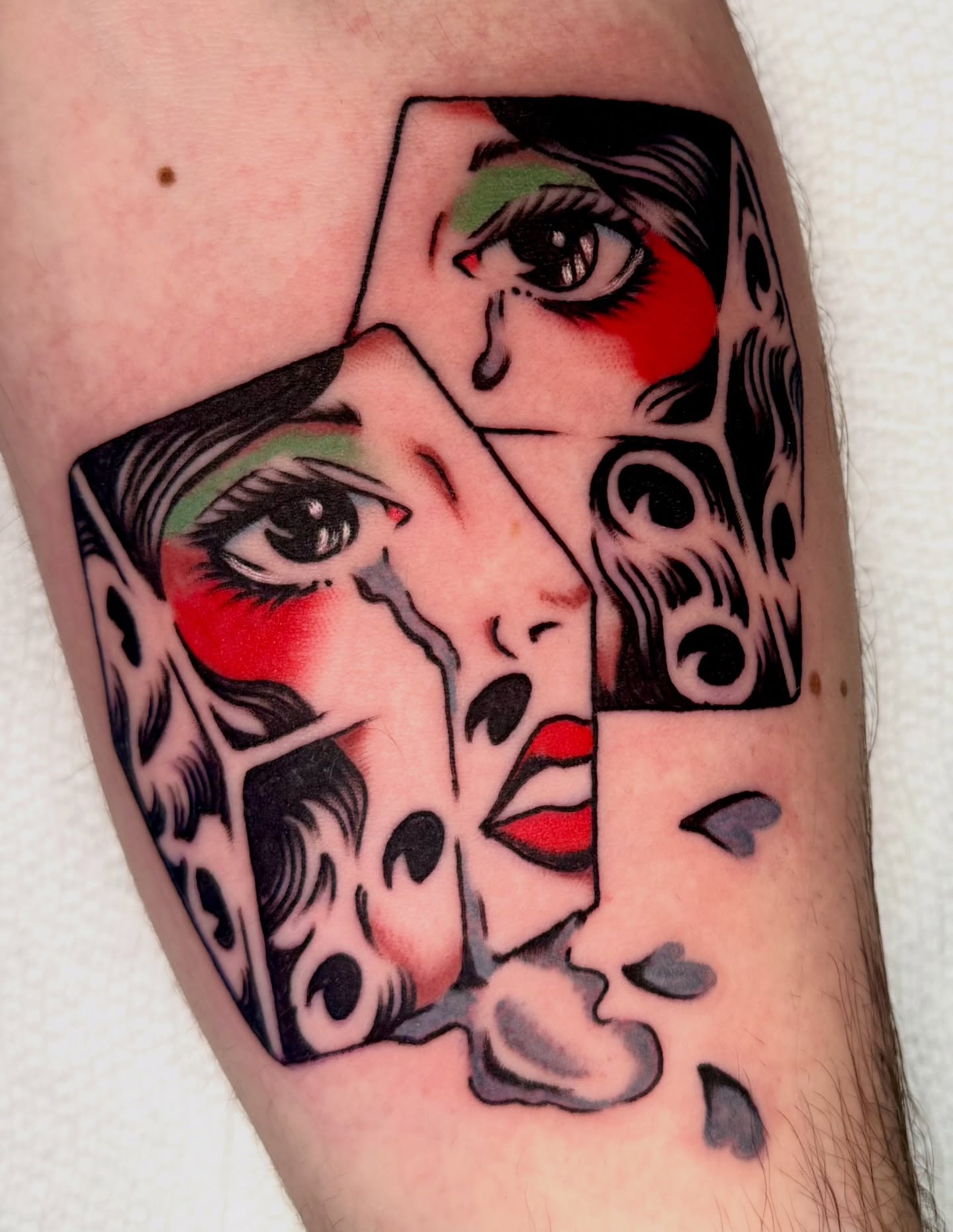 Abstract woman American traditional tattoo on the forearm by Haley Tucker, Sebastopol, California