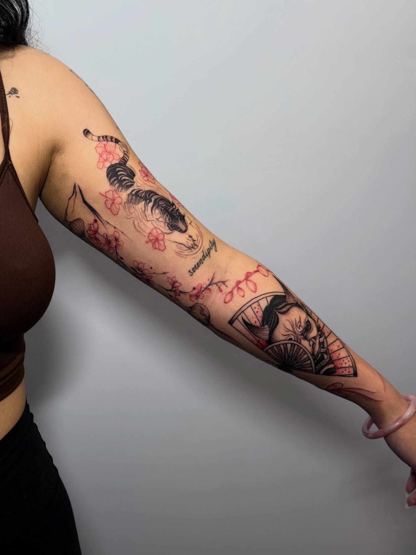 Woman with fan japanese irezumi tattoo on the forearm by Kbtattz