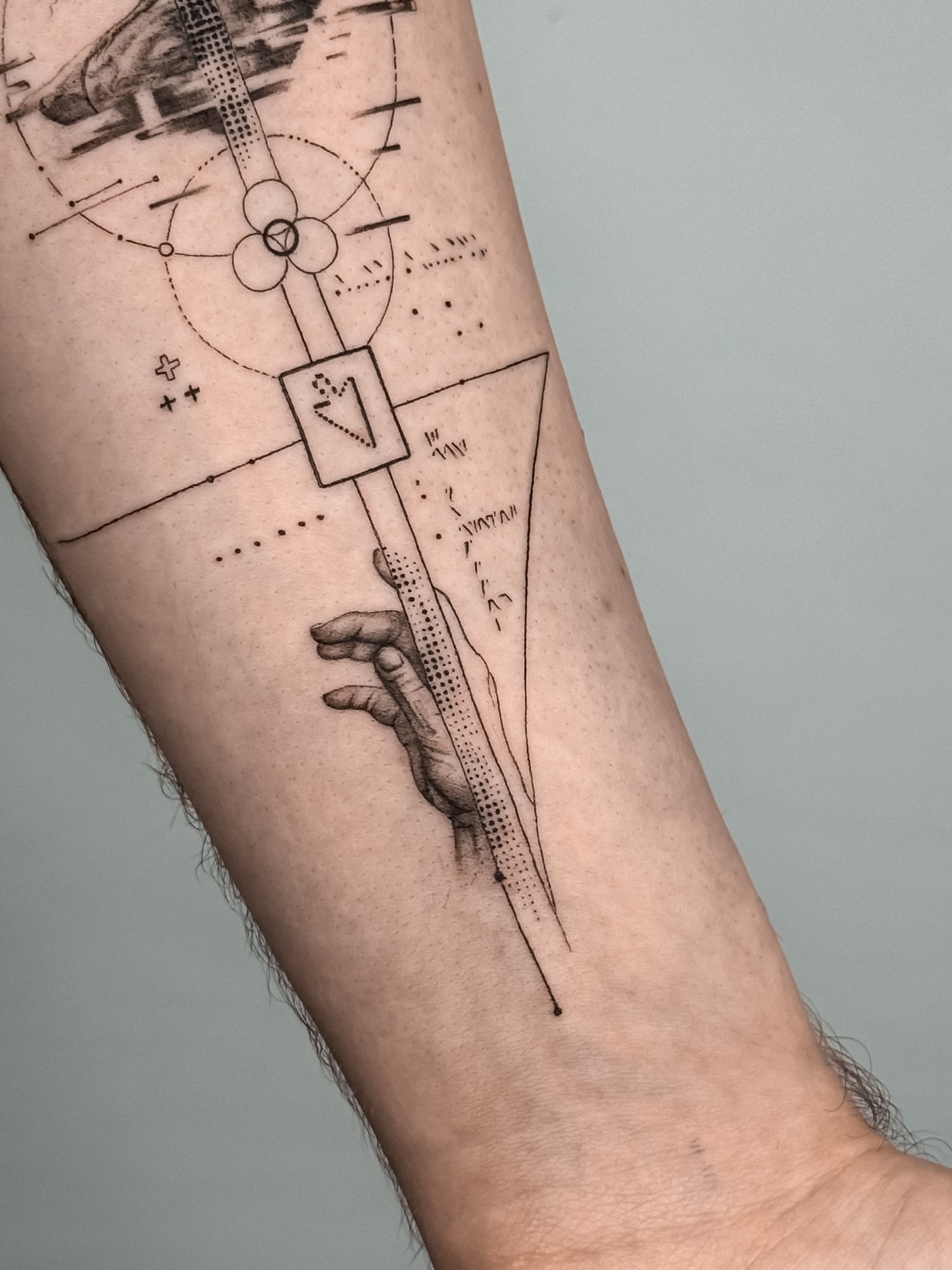 Tattoo by @dannyptattoos — dotwork, geometric