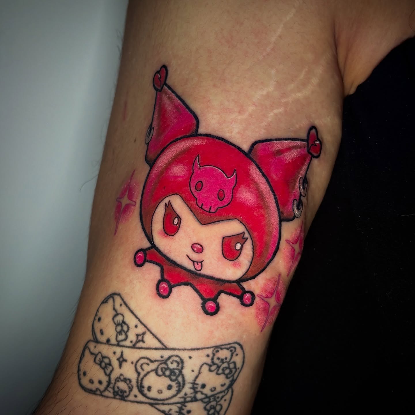 Chibi character dotwork tattoo on the forearm by . 🎀 𝓚𝓪𝔂𝓵𝓪 𝓟𝓪𝓻𝓵𝓮𝓮 🎀 .