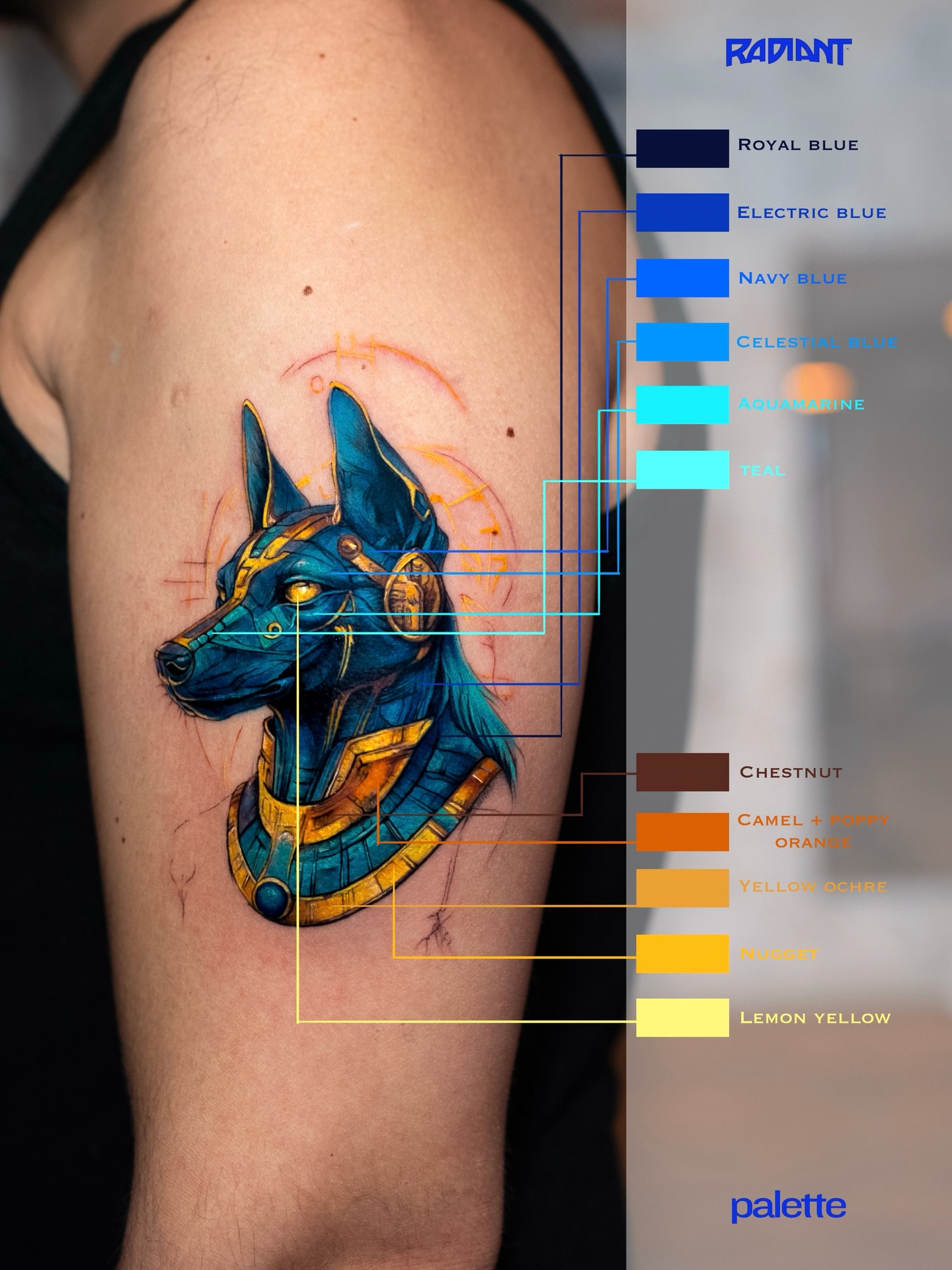 Ancient Egyptian deity geometric tattoo on the forearm by serenay akçiçek