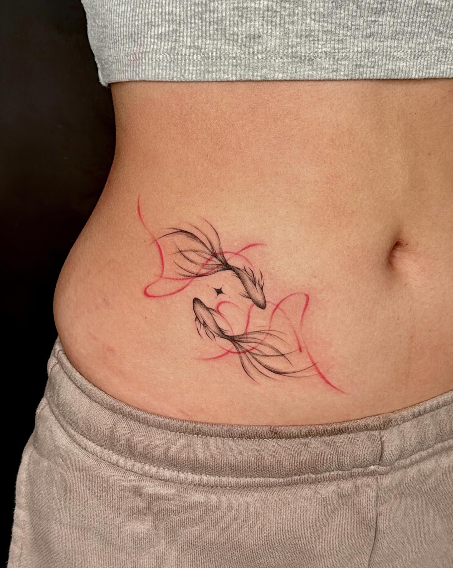 Bird fine line tattoo on the torso by Ethan