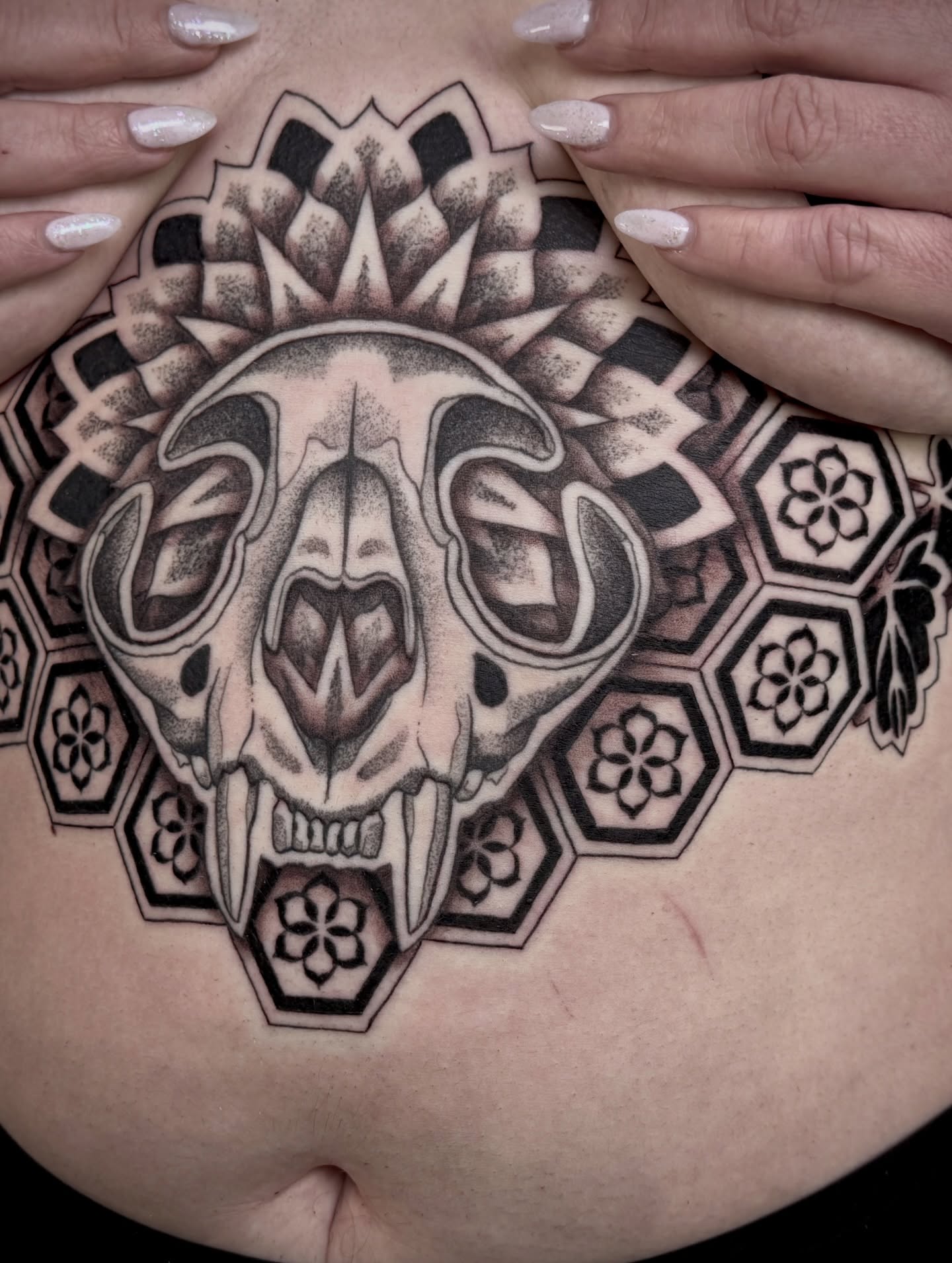 Tattoo by @ghostriverart — black_and_grey, geometric