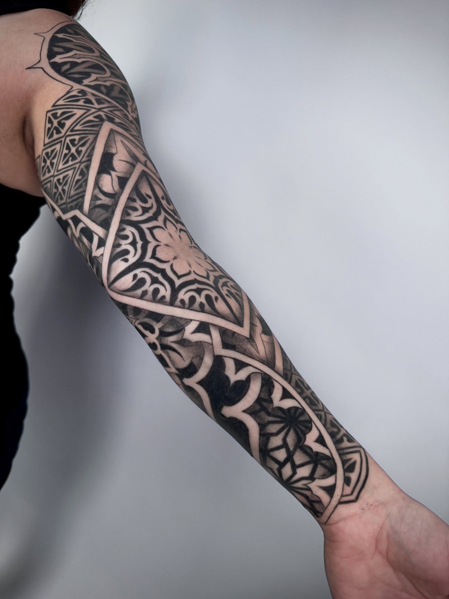 Geometric pattern geometric tattoo on the forearm by Christine Hendricks, Denver, Colorado