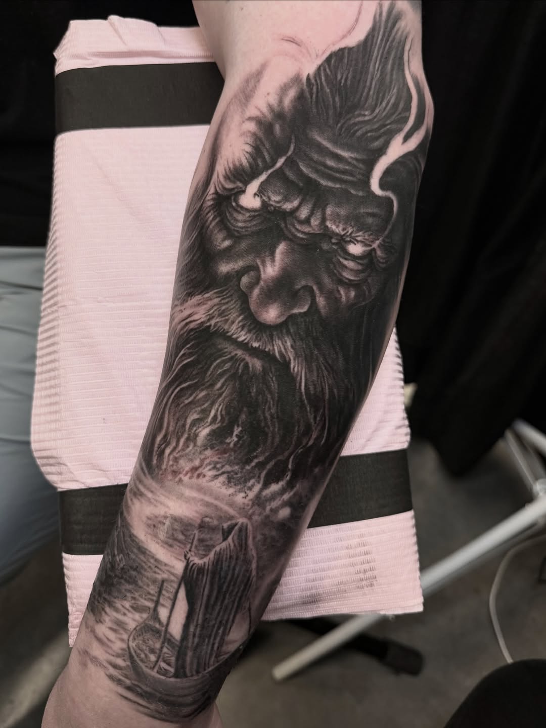 Old man in a boat surrealism tattoo on the forearm by ππ―ππ³π¦π° πππͺπ¬π«π±