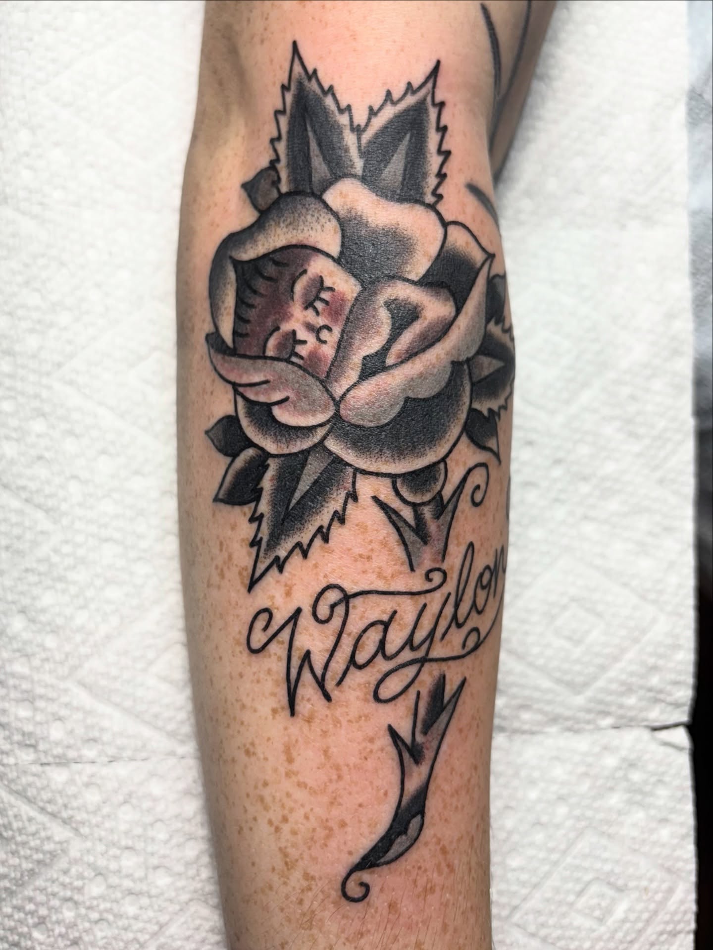 Tattoo by @jaketat2herbert — american_traditional, lettering_script