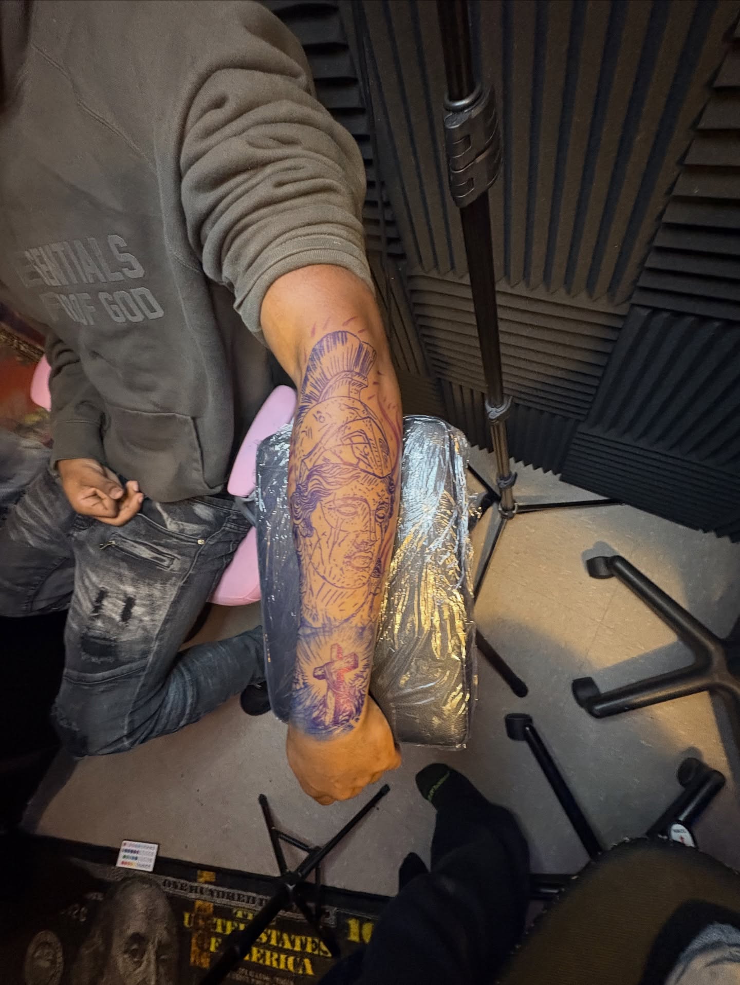 Religious iconography American traditional tattoo on the forearm by Bri Tatted That